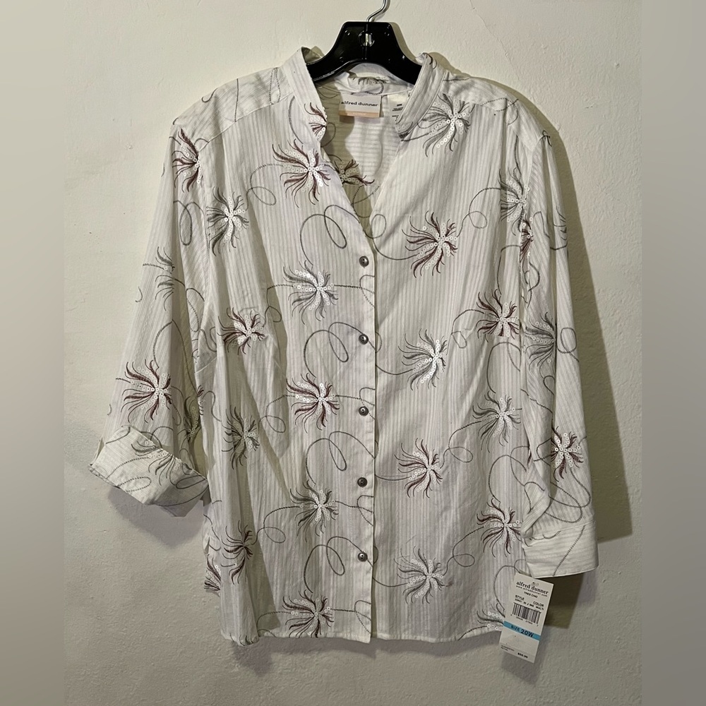 Alfred Dunner Blouse, LSBF, sequin detail long sleeve button top sz. 20w NWT